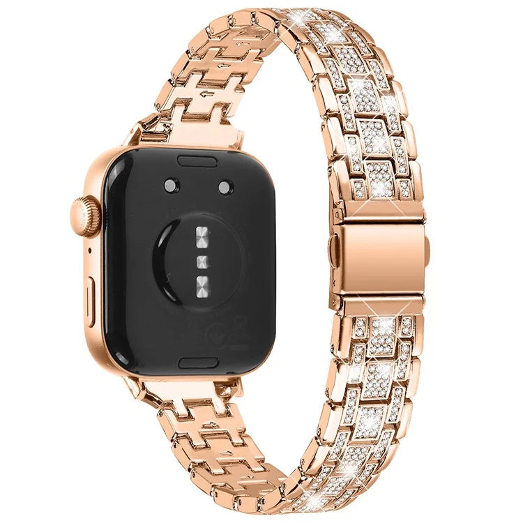 For Huawei Watch Fit 3 Watch Strap Five-Bead Rhinestones Metal Wrist Band Bracelet