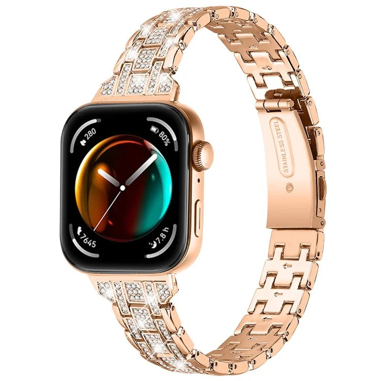 For Huawei Watch Fit 3 Watch Strap Five-Bead Rhinestones Metal Wrist Band Bracelet