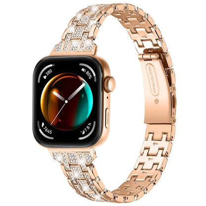 For Huawei Watch Fit 3 Watch Strap Five-Bead Rhinestones Metal Wrist Band Bracelet