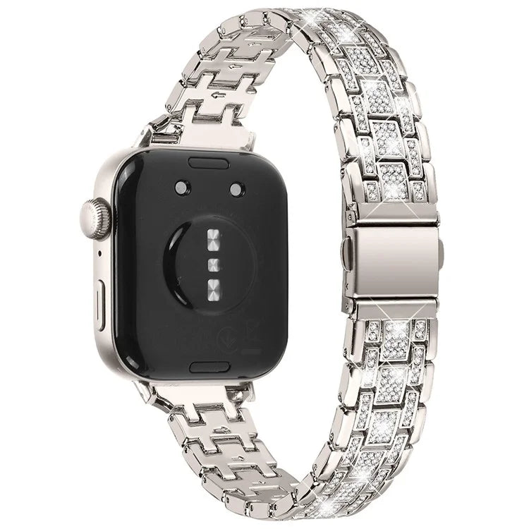 For Huawei Watch Fit 3 Watch Strap Five-Bead Rhinestones Metal Wrist Band Bracelet
