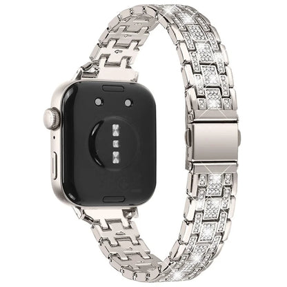 For Huawei Watch Fit 3 Watch Strap Five-Bead Rhinestones Metal Wrist Band Bracelet
