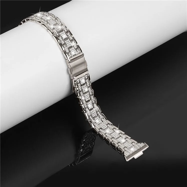 For Huawei Watch Fit 3 Watch Strap Five-Bead Rhinestones Metal Wrist Band Bracelet