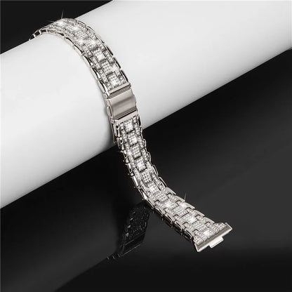 For Huawei Watch Fit 3 Watch Strap Five-Bead Rhinestones Metal Wrist Band Bracelet