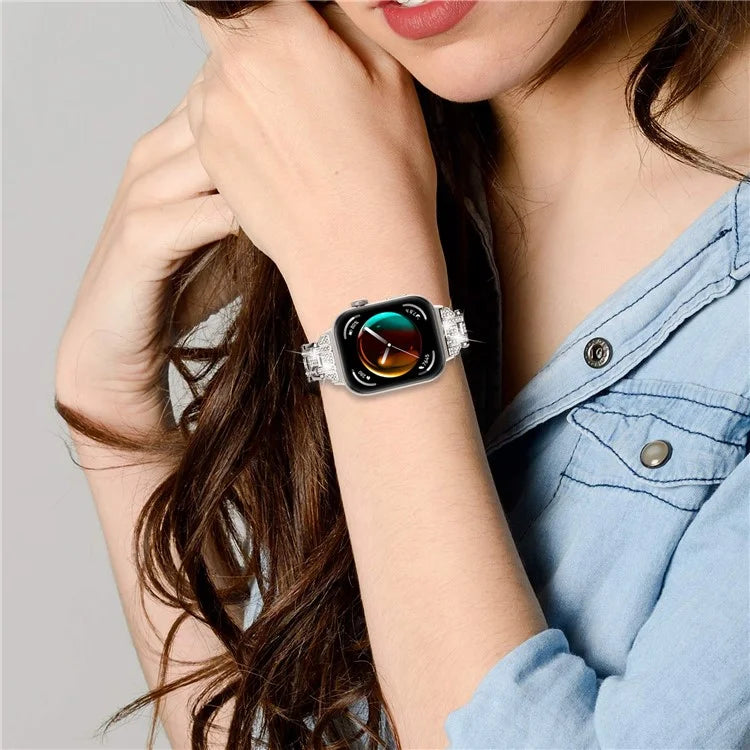 For Huawei Watch Fit 3 Watch Strap Five-Bead Rhinestones Metal Wrist Band Bracelet