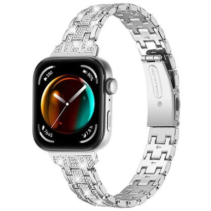 For Huawei Watch Fit 3 Rhinestone Watch Band Five-Bead Metal Strap Bracelet - Gold