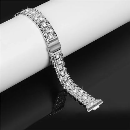 For Huawei Watch Fit 3 Rhinestone Watch Band Five-Bead Metal Strap Bracelet - Gold