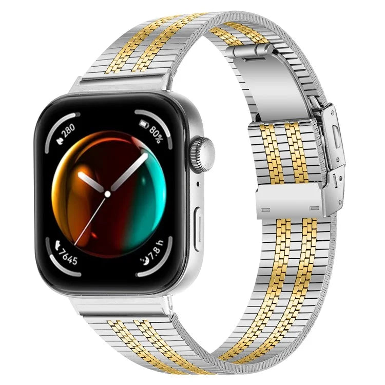 For Huawei Watch Fit 3 Watch Band 316L Stainless Steel Five-Bead Wrist Strap
