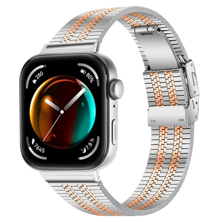 For Huawei Watch Fit 3 Watch Band 316L Stainless Steel Five-Bead Wrist Strap
