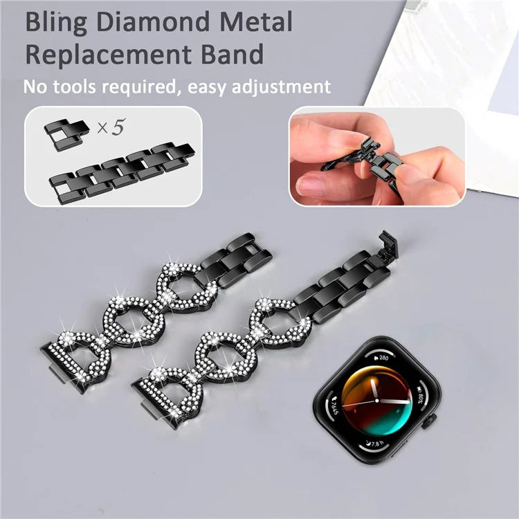 For Huawei Watch Fit 3 Metal Watch Band Shiny Rhinestone Strap Bracelet