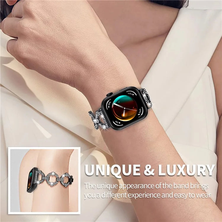 For Huawei Watch Fit 3 Metal Watch Band Shiny Rhinestone Strap Bracelet