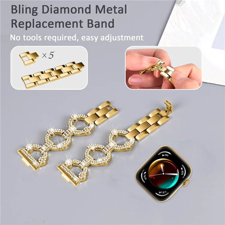For Huawei Watch Fit 3 Metal Watch Band Shiny Rhinestone Strap Bracelet