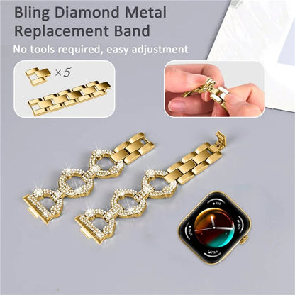 For Huawei Watch Fit 3 Metal Watch Band Shiny Rhinestone Strap Bracelet