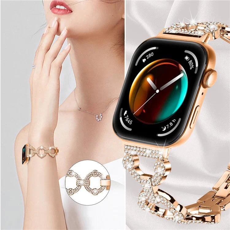 For Huawei Watch Fit 3 Metal Watch Band Shiny Rhinestone Strap Bracelet