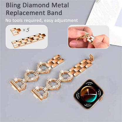For Huawei Watch Fit 3 Metal Watch Band Shiny Rhinestone Strap Bracelet