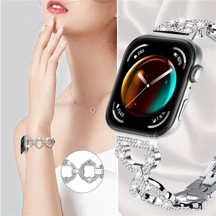 For Huawei Watch Fit 3 Metal Watch Band Shiny Rhinestone Strap Bracelet
