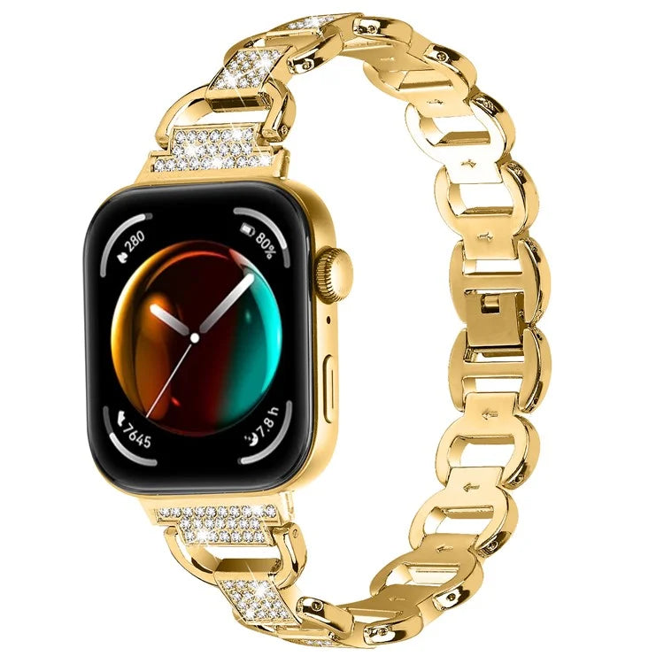 For Huawei Watch Fit 3 Watch Strap Rhinestone Decor Oval-Shape Metal Wrist Band