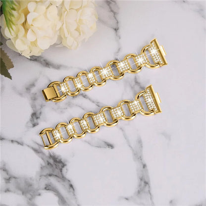For Huawei Watch Fit 3 Watch Strap Rhinestone Decor Oval-Shape Metal Wrist Band