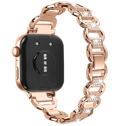 For Huawei Watch Fit 3 Watch Strap Rhinestone Decor Oval-Shape Metal Wrist Band