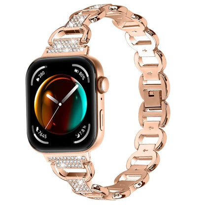For Huawei Watch Fit 3 Watch Strap Rhinestone Decor Oval-Shape Metal Wrist Band