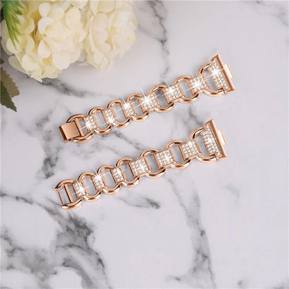For Huawei Watch Fit 3 Watch Strap Rhinestone Decor Oval-Shape Metal Wrist Band
