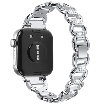 For Huawei Watch Fit 3 Watch Strap Rhinestone Decor Oval-Shape Metal Wrist Band