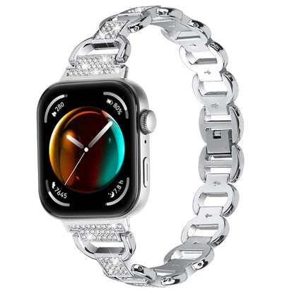 For Huawei Watch Fit 3 Watch Strap Rhinestone Decor Oval-Shape Metal Wrist Band