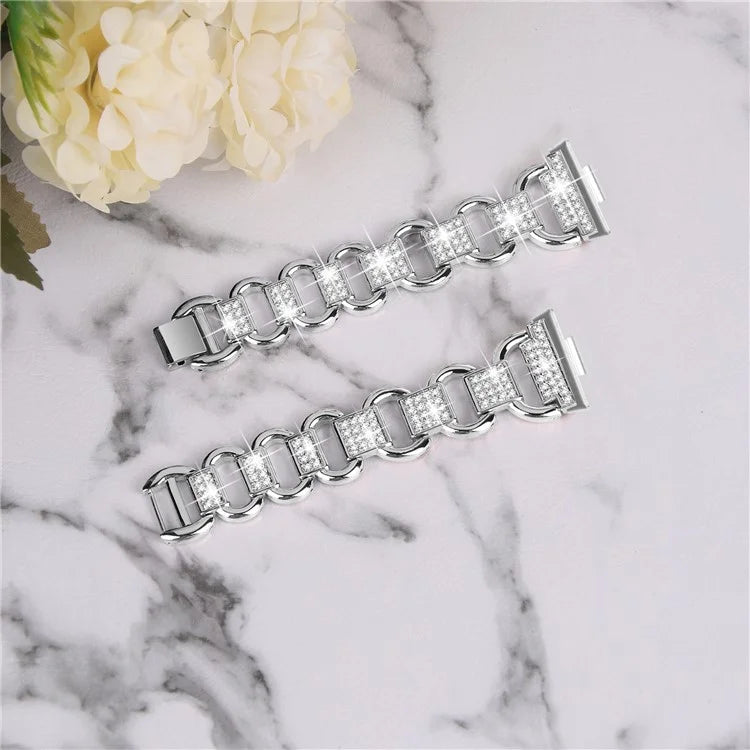 For Huawei Watch Fit 3 Watch Strap Rhinestone Decor Oval-Shape Metal Wrist Band