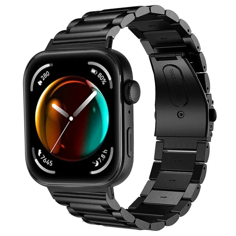 For Huawei Watch Fit 3 Watch Band Three-Bead Stainless Steel Mesh Strap - Black