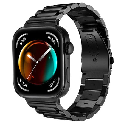 For Huawei Watch Fit 3 Watch Band Three-Bead Stainless Steel Mesh Strap - Black