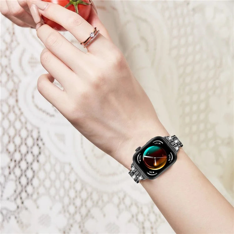 For Huawei Watch Fit 3 Metal Watch Strap Rhinestone Flower Style Band Bracelet