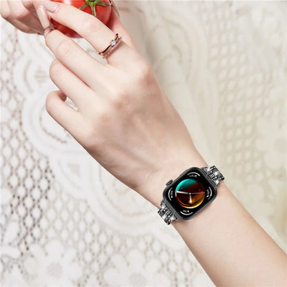 For Huawei Watch Fit 3 Metal Watch Strap Rhinestone Flower Style Band Bracelet