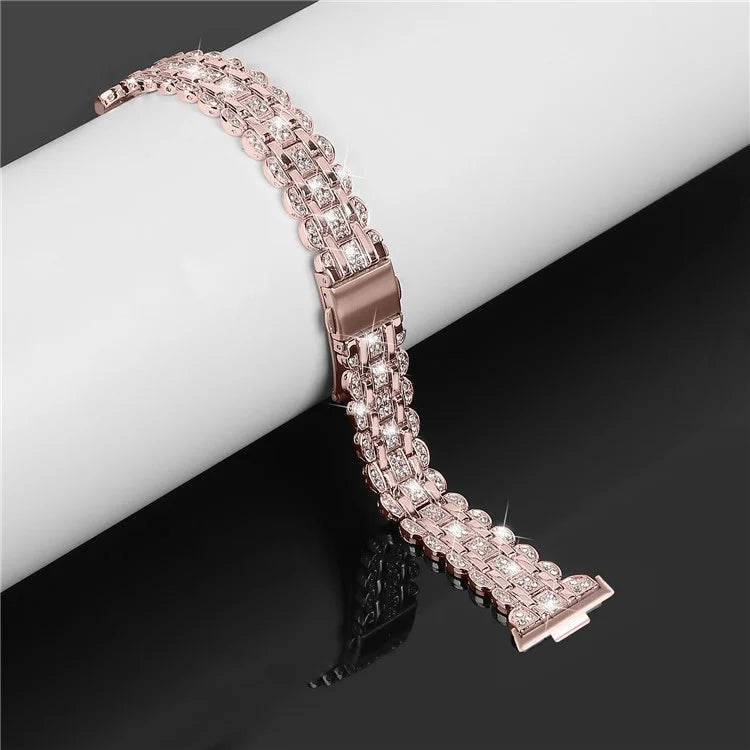 For Huawei Watch Fit 3 Metal Watch Strap Rhinestone Flower Style Band Bracelet