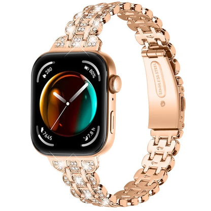 For Huawei Watch Fit 3 Metal Watch Strap Rhinestone Flower Style Band Bracelet