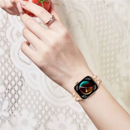 For Huawei Watch Fit 3 Metal Watch Strap Rhinestone Flower Style Band Bracelet