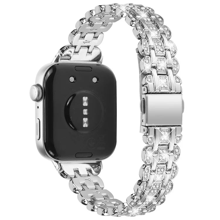 For Huawei Watch Fit 3 Metal Watch Strap Rhinestone Flower Style Band Bracelet