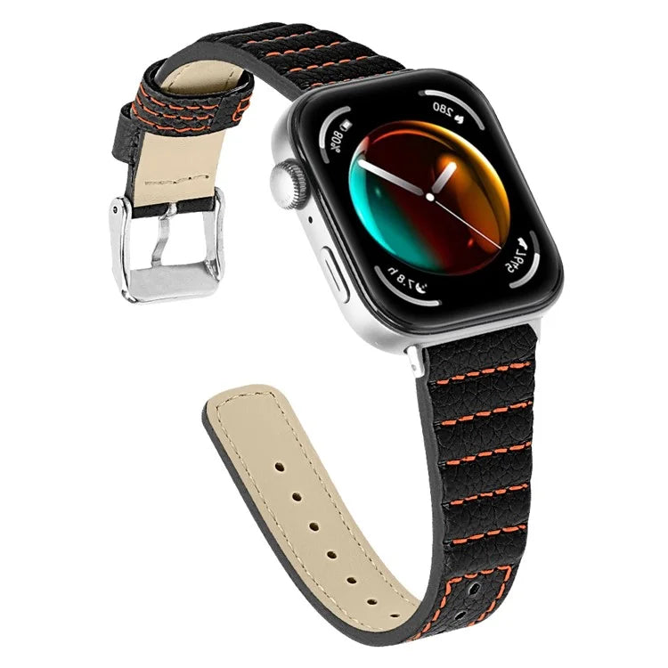 For Huawei Watch Fit 3 Watch Strap Stitching Lines Wave PU Leather Wrist Band