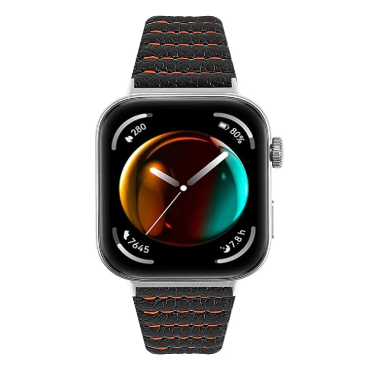 For Huawei Watch Fit 3 Watch Strap Stitching Lines Wave PU Leather Wrist Band