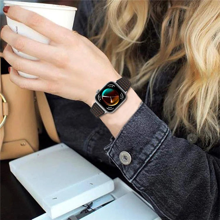 For Huawei Watch Fit 3 Watch Strap Stitching Lines Wave PU Leather Wrist Band