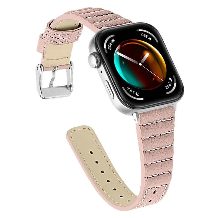 For Huawei Watch Fit 3 Watch Strap Stitching Lines Wave PU Leather Wrist Band