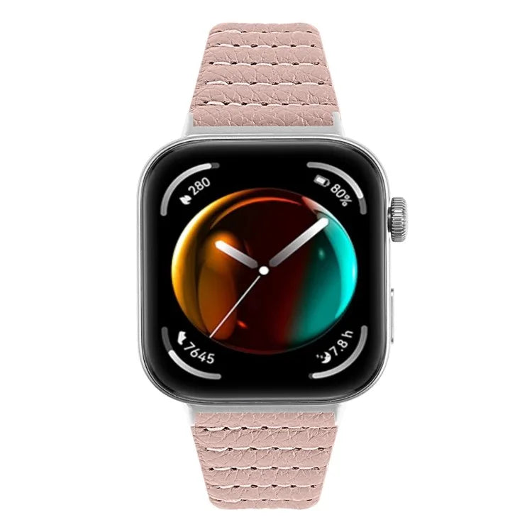 For Huawei Watch Fit 3 Watch Strap Stitching Lines Wave PU Leather Wrist Band