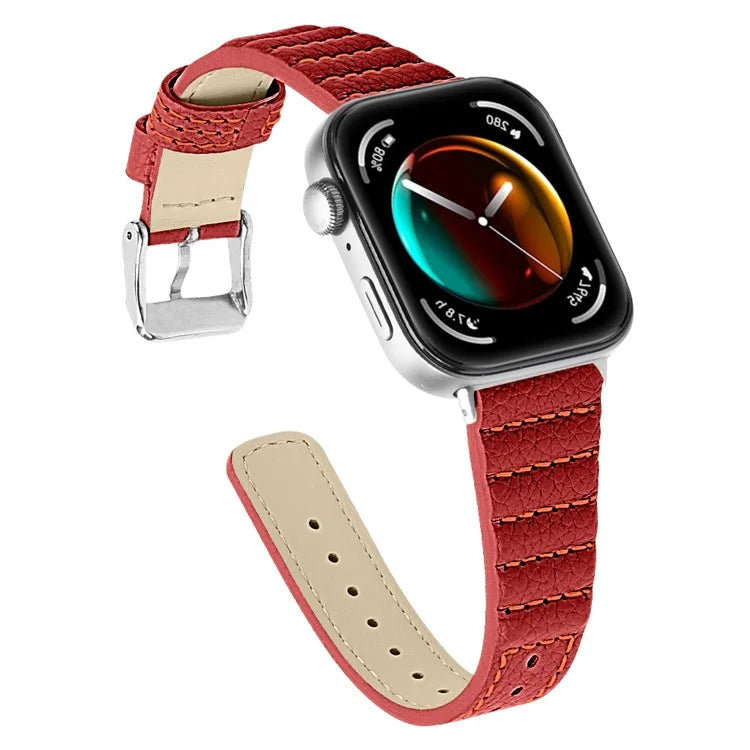 For Huawei Watch Fit 3 Watch Strap Stitching Lines Wave PU Leather Wrist Band
