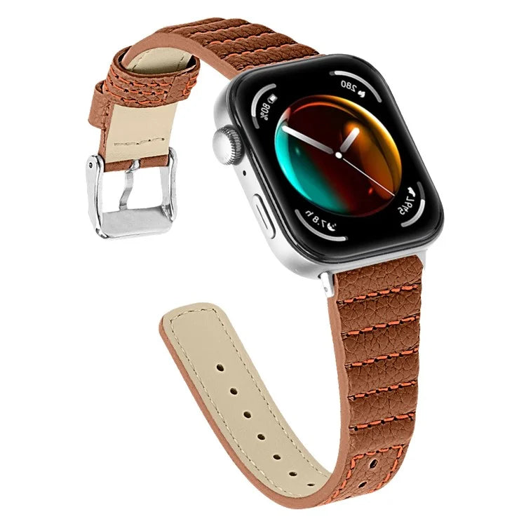 For Huawei Watch Fit 3 Watch Strap Stitching Lines Wave PU Leather Wrist Band