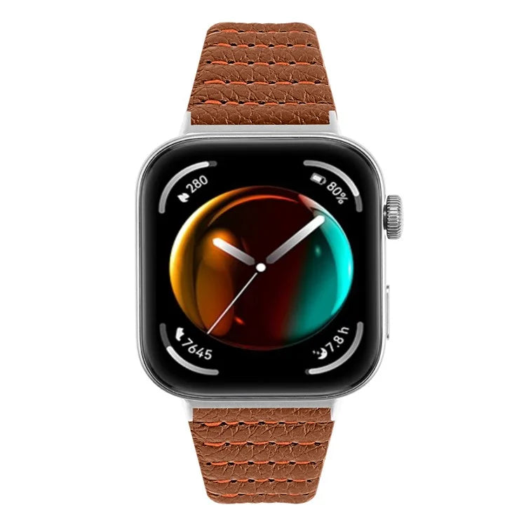 For Huawei Watch Fit 3 Watch Strap Stitching Lines Wave PU Leather Wrist Band