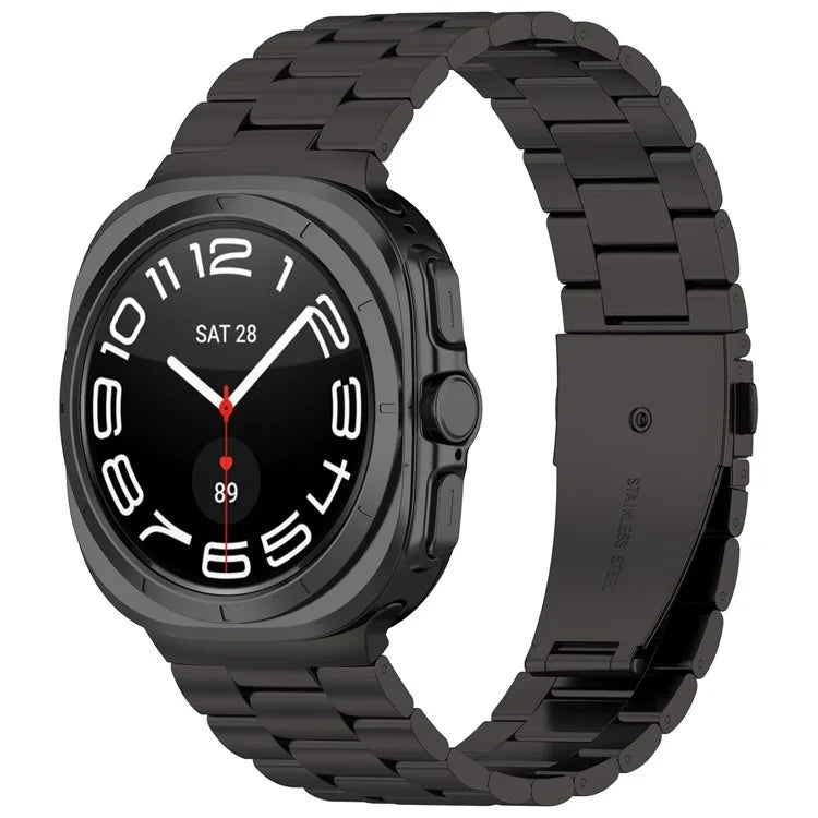 For Samsung Galaxy Watch Ultra 47mm Metal Watch Band Three-Beads Steel Wrist Strap