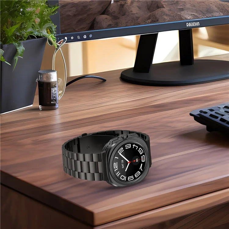 For Samsung Galaxy Watch Ultra 47mm Metal Watch Band Three-Beads Steel Wrist Strap