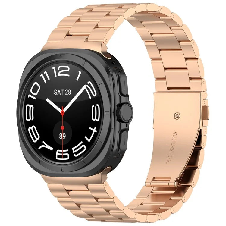 For Samsung Galaxy Watch Ultra 47mm Metal Watch Band Three-Beads Steel Wrist Strap