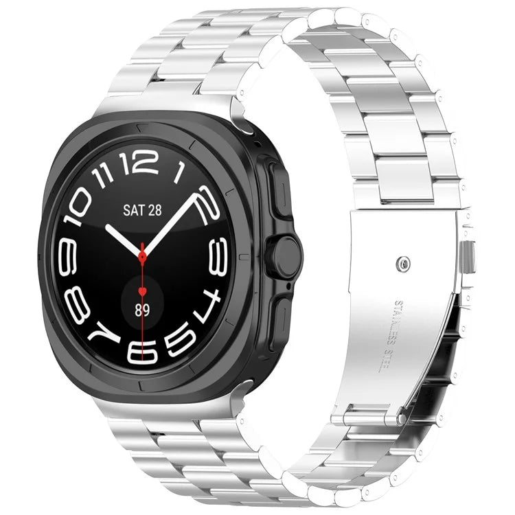 For Samsung Galaxy Watch Ultra 47mm Metal Watch Band Three-Beads Steel Wrist Strap