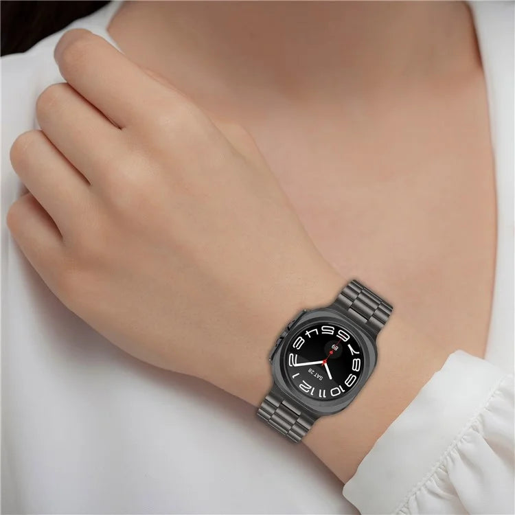 For Samsung Galaxy Watch Ultra 47mm Metal Watch Band Three-Beads Steel Wrist Strap
