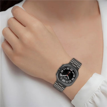 For Samsung Galaxy Watch Ultra 47mm Metal Watch Band Three-Beads Steel Wrist Strap