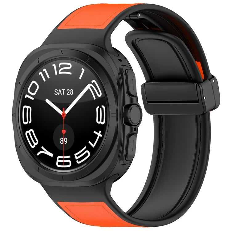 For Samsung Galaxy Watch Ultra 47mm Watch Strap Magnetic Buckle Leather Coated Silicone Wrist Band